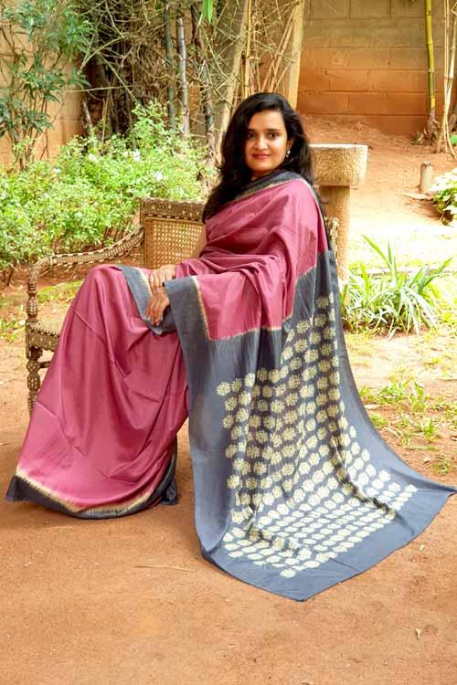 Hand crafted Silk Shibori Sari-12