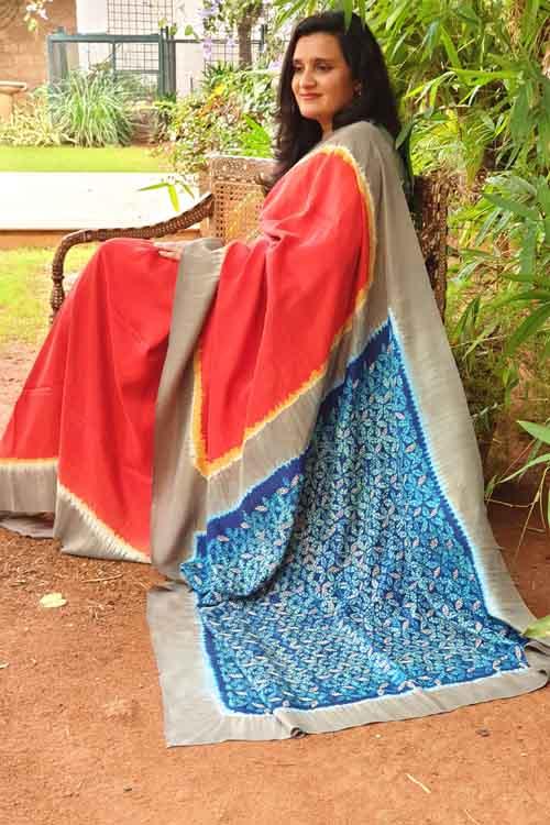 Hand crafted Silk Embroidered Shibori Sari-14