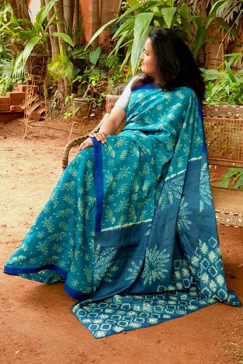 Hand crafted Silk printed & Shibori Sari-16