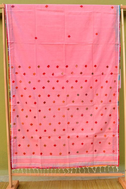 Gamcha Patch Work On Soft Bengal Cotton Handloom Saree