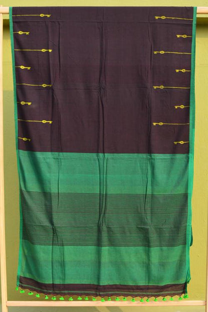 Bengal Handloom Contemporary Jamdani Design Cotton Yellow-Brown Saree.