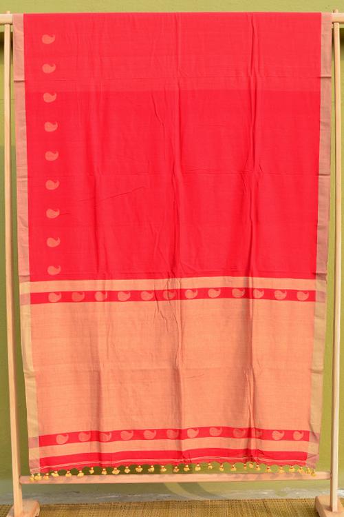Bengal Handloom Traditional Jamdani -Golden Beige Cotton Saree.