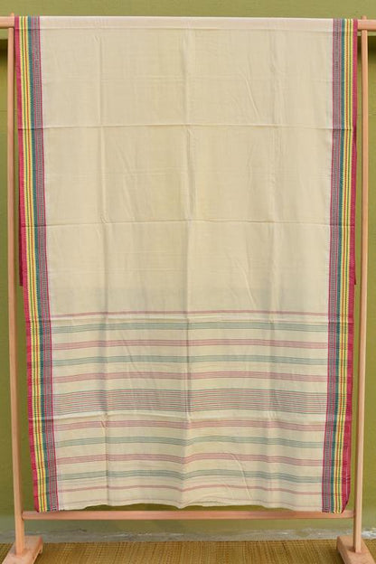 Soft Shantipuri Traditional Handloom Cotton Greenish Yellow Saree.