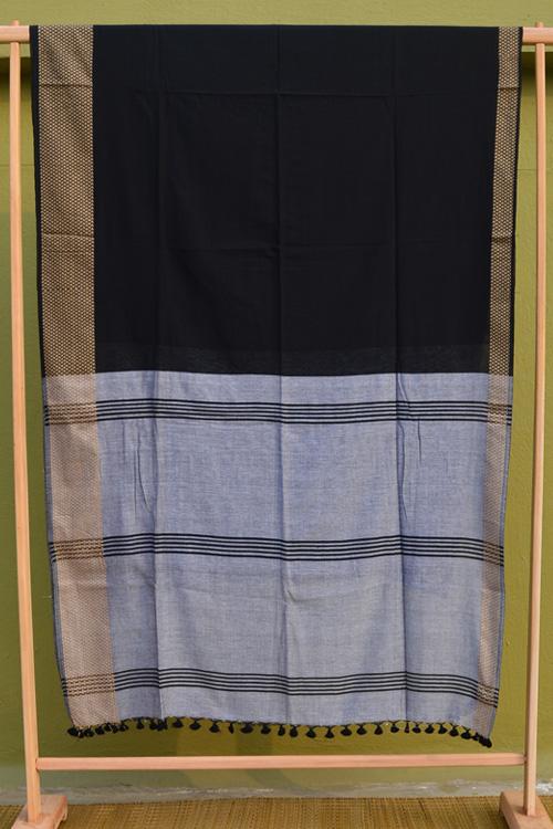 Handloom Traditional Shantipuri Soft Beige-Grey Cotton Saree