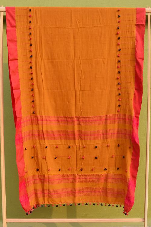 Bengal Handloom Soft Cotton Saree With PomPom