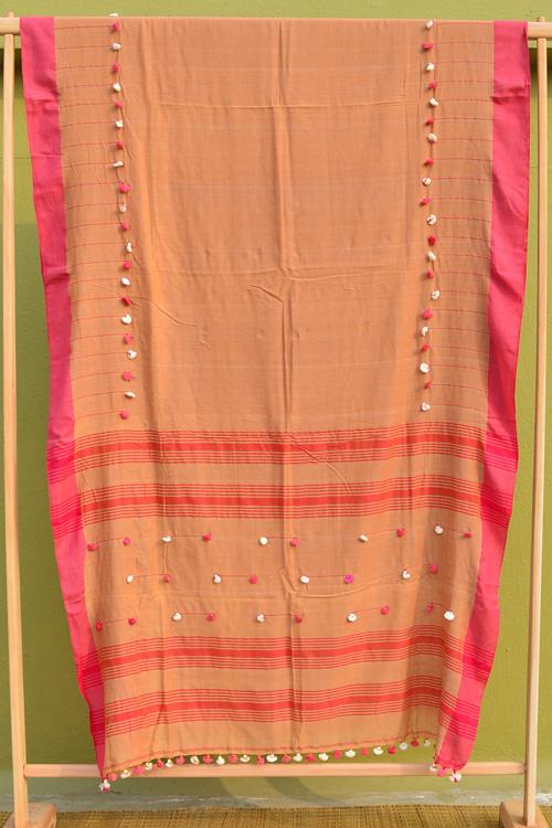 Bengal Handloom PomPom Soft Cotton Saree.
