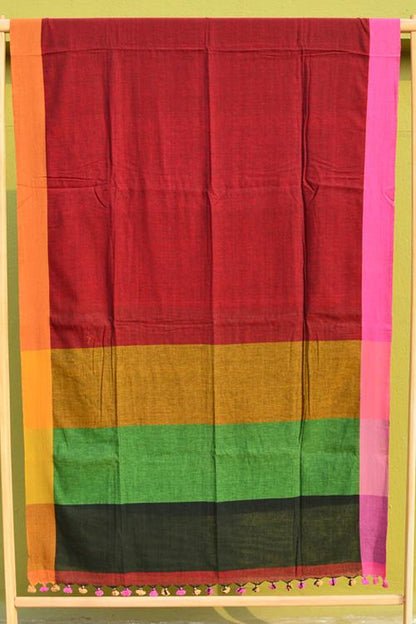 Handloom Soft Cotton Maroon Plain Saree