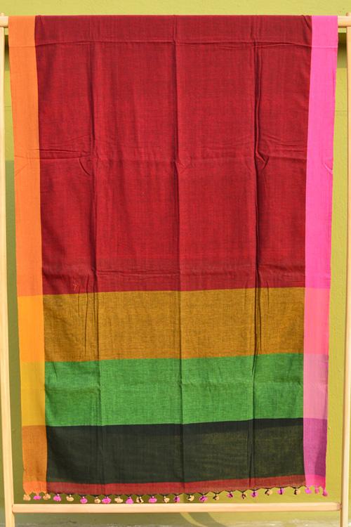 Handloom Soft Cotton Maroon Plain Saree