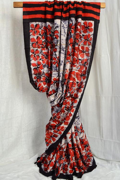 Bengal Handloom Cotton Saree Col- Rust, White And Black