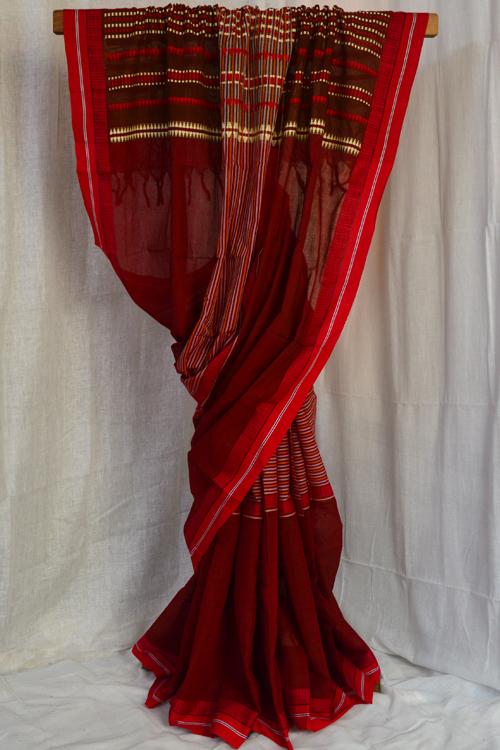`Tant Vastra` Revival Pachha  Begampur Bengal Handloom Cotton Saree.