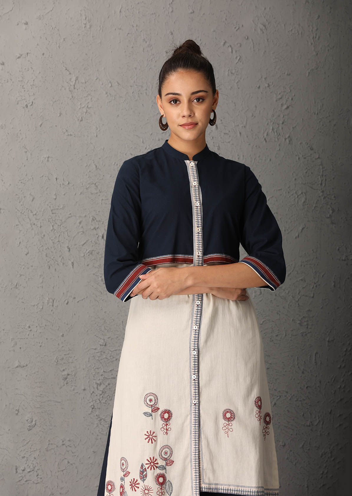 Indigo Blue & ivory tunic (UNS-06)