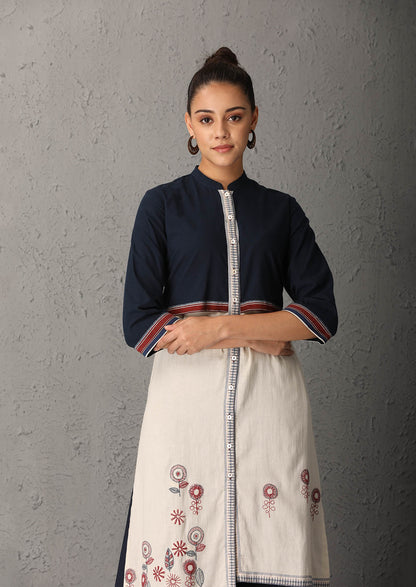 Indigo Blue & ivory tunic (UNS-06)