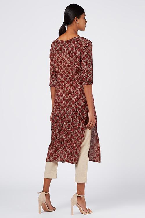 Allure' Embroidered Cotton Ajrakh Kurta