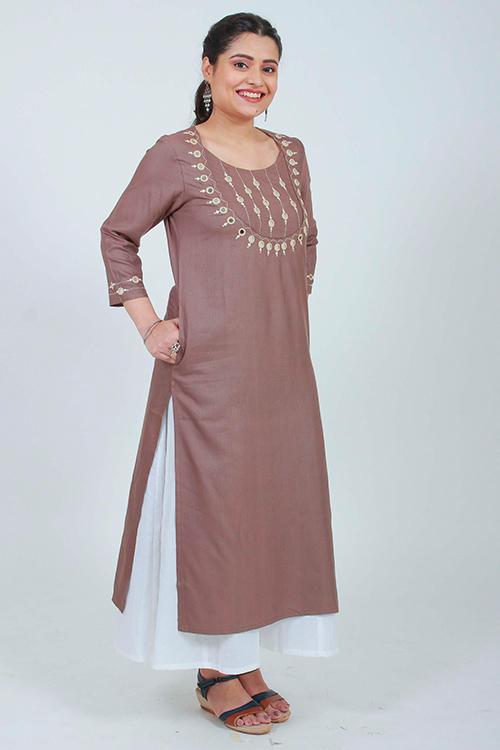Naira' Hand Embroidered Grey cotton silk kurta
