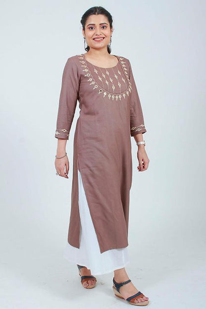 Naira' Hand Embroidered Grey cotton silk kurta