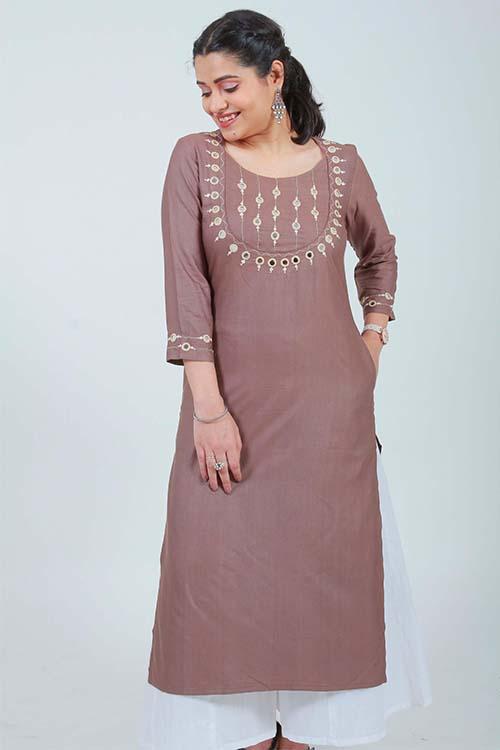 Naira' Hand Embroidered Grey cotton silk kurta