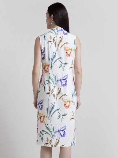 V Neck Floral Shift Dress - White and Yellow