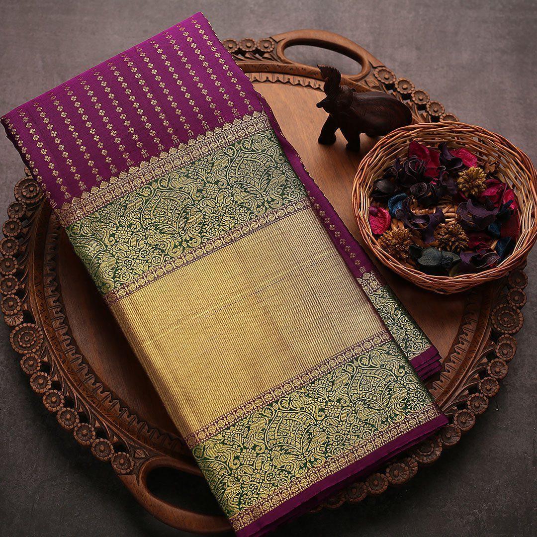 Valiba Archaic Traditional Kanchi Soft Lichi Silk Sari With Attached Blouse