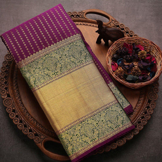 Valiba Archaic Traditional Kanchi Soft Lichi Silk Sari With Attached Blouse