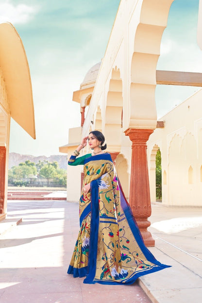 Valiba Blue Paithani Flower Design For Merriage Function And Party Wear Saree