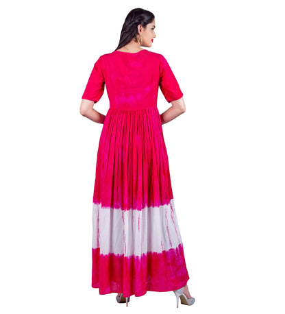 Fuchsia / White Tie and Dye Tasseled Angrakha Style Indo Western Dress