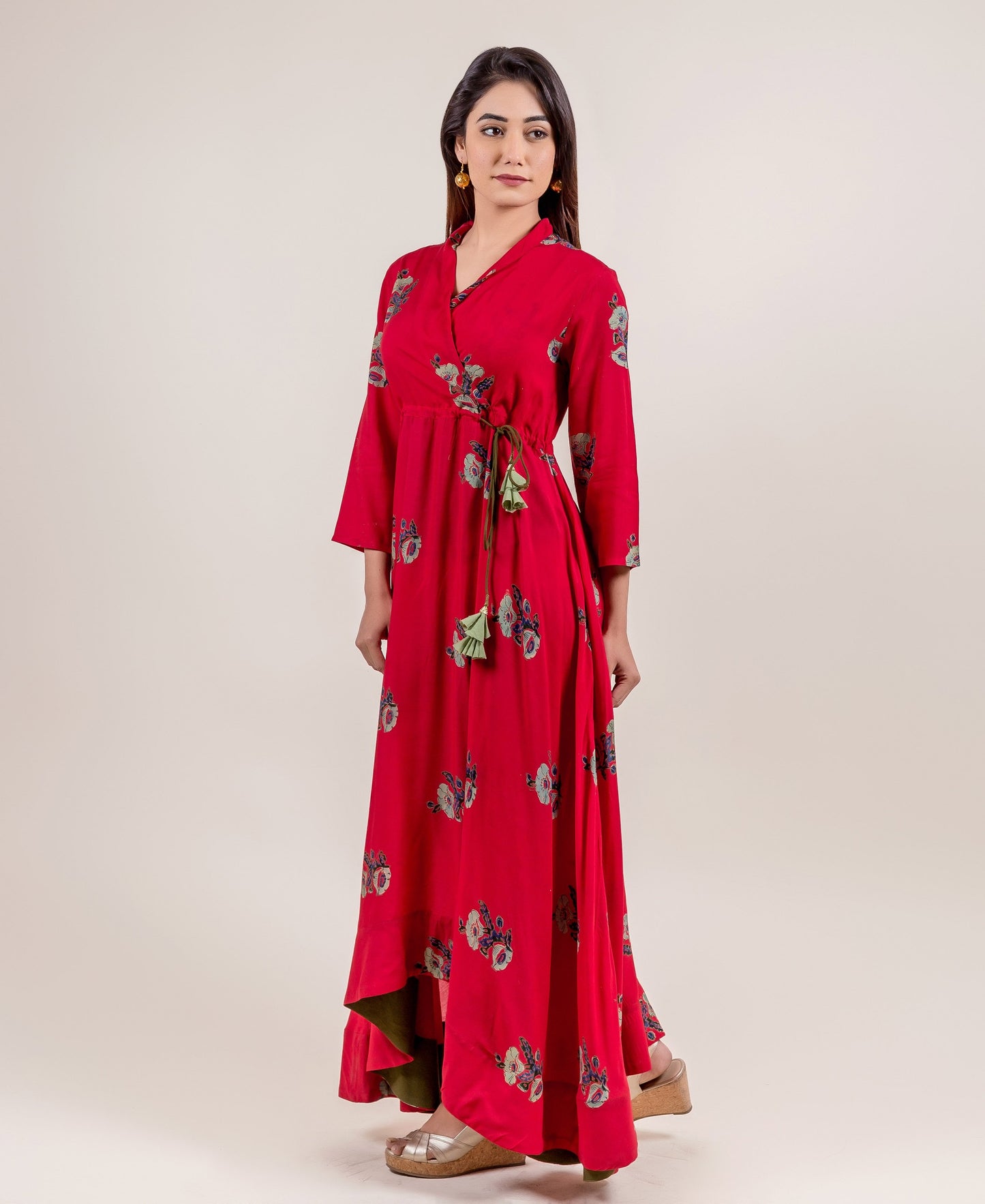 Gorgeous Tasseled Asymmetrical Angrakha Long Dress