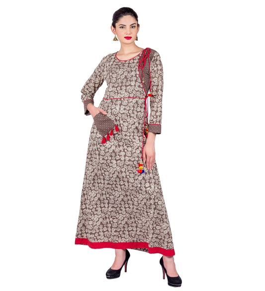 Beige / Brown Angrakha Style Indo Western Dress