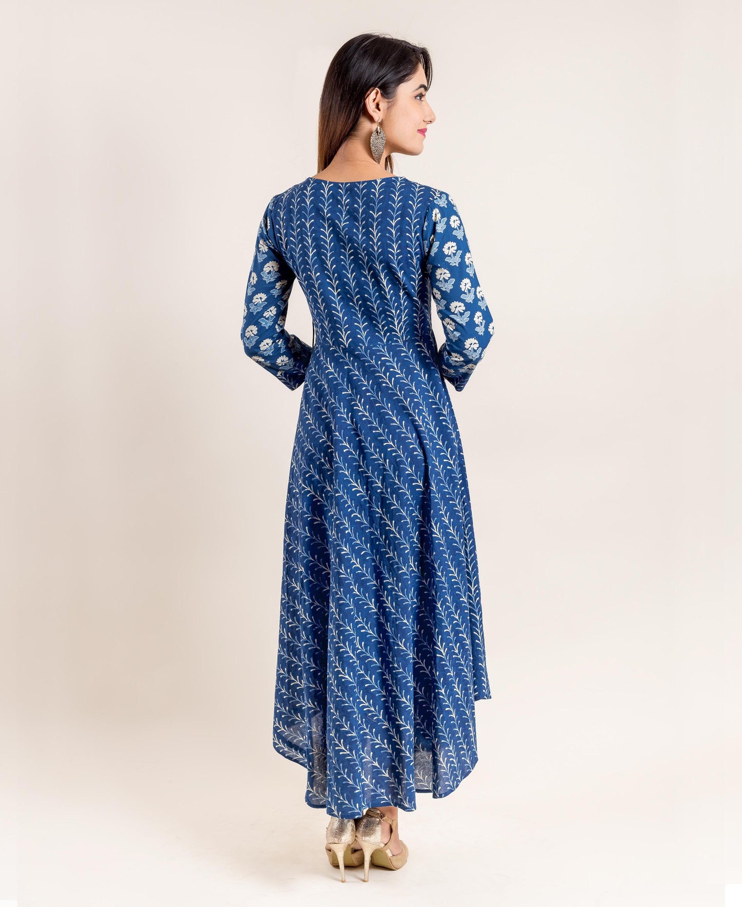 Indigo Angrakha Block Printed Indo Western Dress
