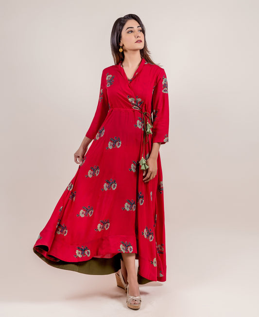 Gorgeous Tasseled Asymmetrical Angrakha Long Dress