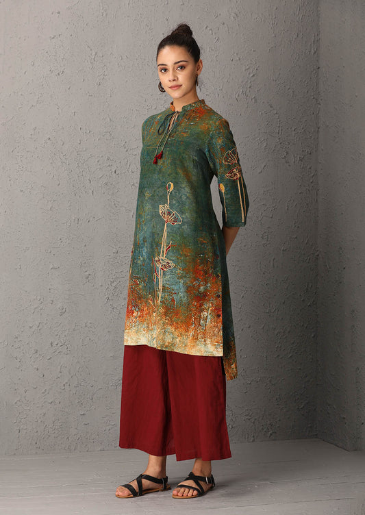 Teal Green high-low printed tunic (ANT-11) JUST ADDED