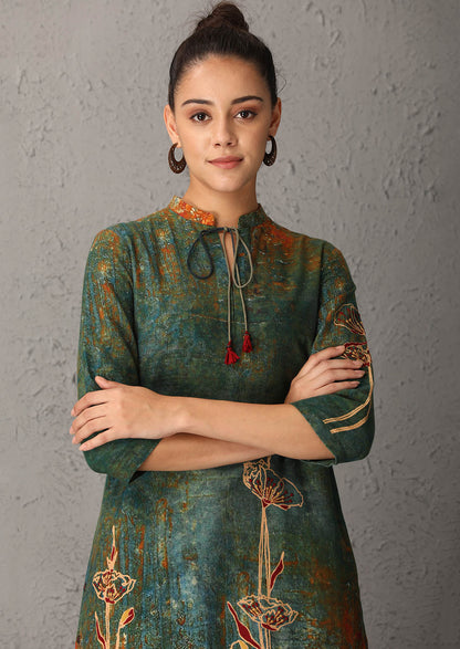 Teal Green high-low printed tunic (ANT-11) JUST ADDED