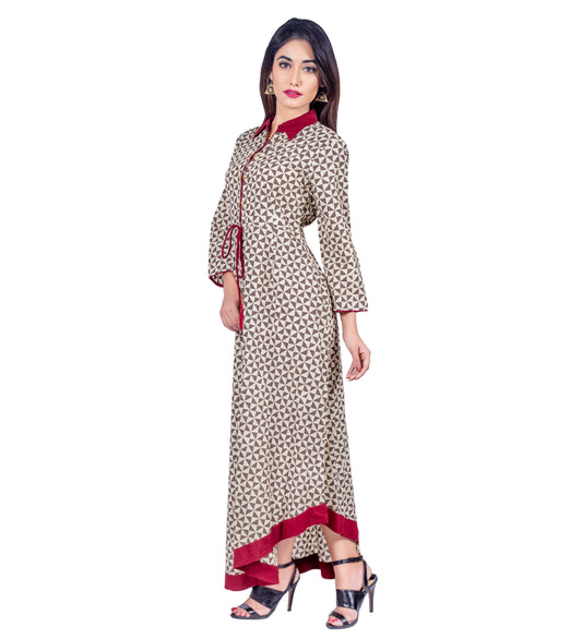 Hand Block Printed Collar Neck Asymmetrical Dress