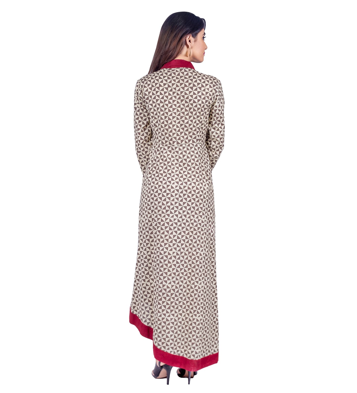 Hand Block Printed Collar Neck Asymmetrical Dress