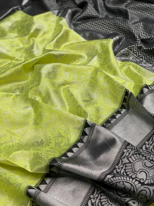 Valiba Black  Green Silk Kanchipuram  Jacquard Saree