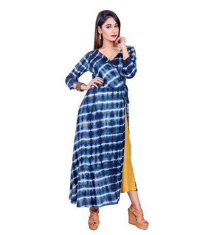 Indigo Tie and Dye Side Knot Wrap Dress