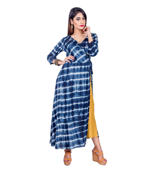 Indigo Tie and Dye Side Knot Wrap Dress