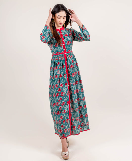 Mandarin Collar Gorgeous Teal Blue Long Dress