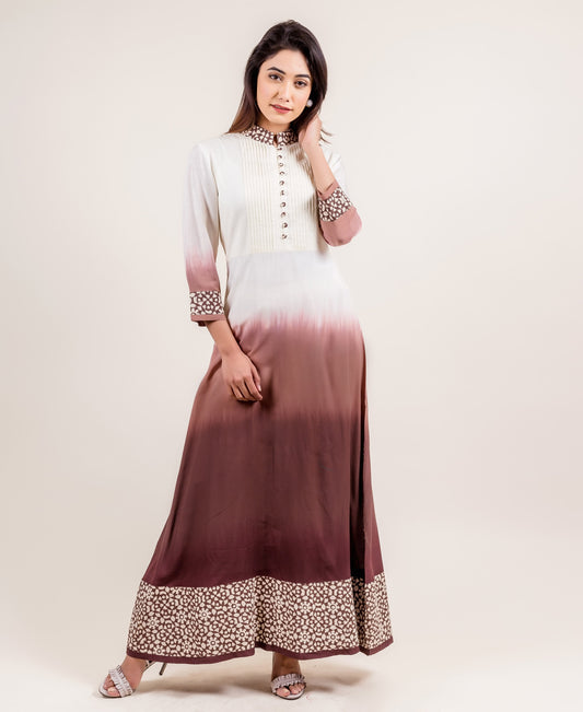 Impressively Stunning Long Ombre Dress In Ivory And Brown
