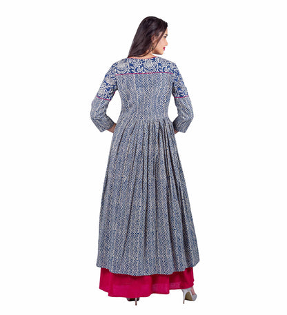 Double Layered Indigo Chevron Style Indo Western Dress