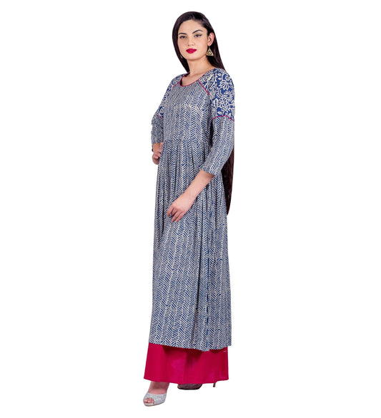 Double Layered Indigo Chevron Style Indo Western Dress