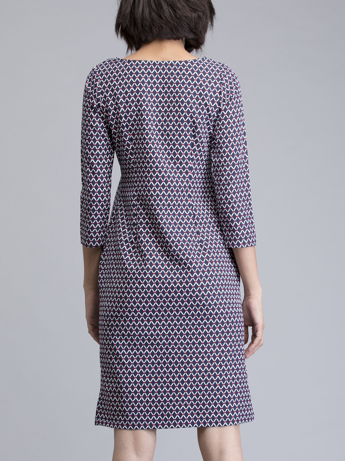 Boat Neck Geometric Print Shift Dress - Blue