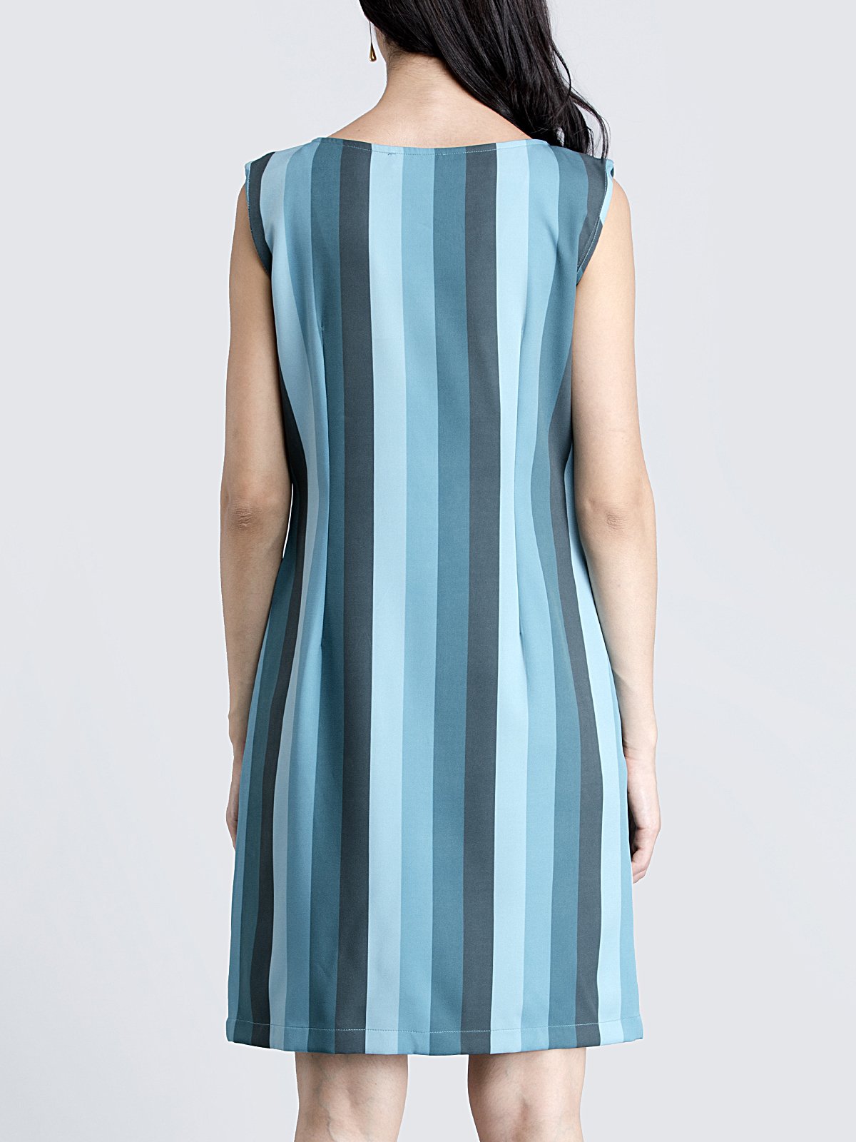 Boat Neck Striped Shift Dress - Teal