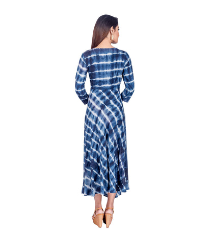 Indigo Tie and Dye Side Knot Wrap Dress