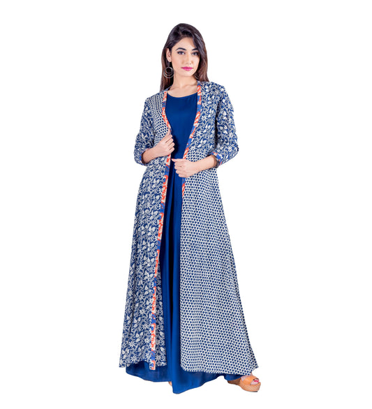 Jacket Style Princess Cut Indigo Indo Western Dress