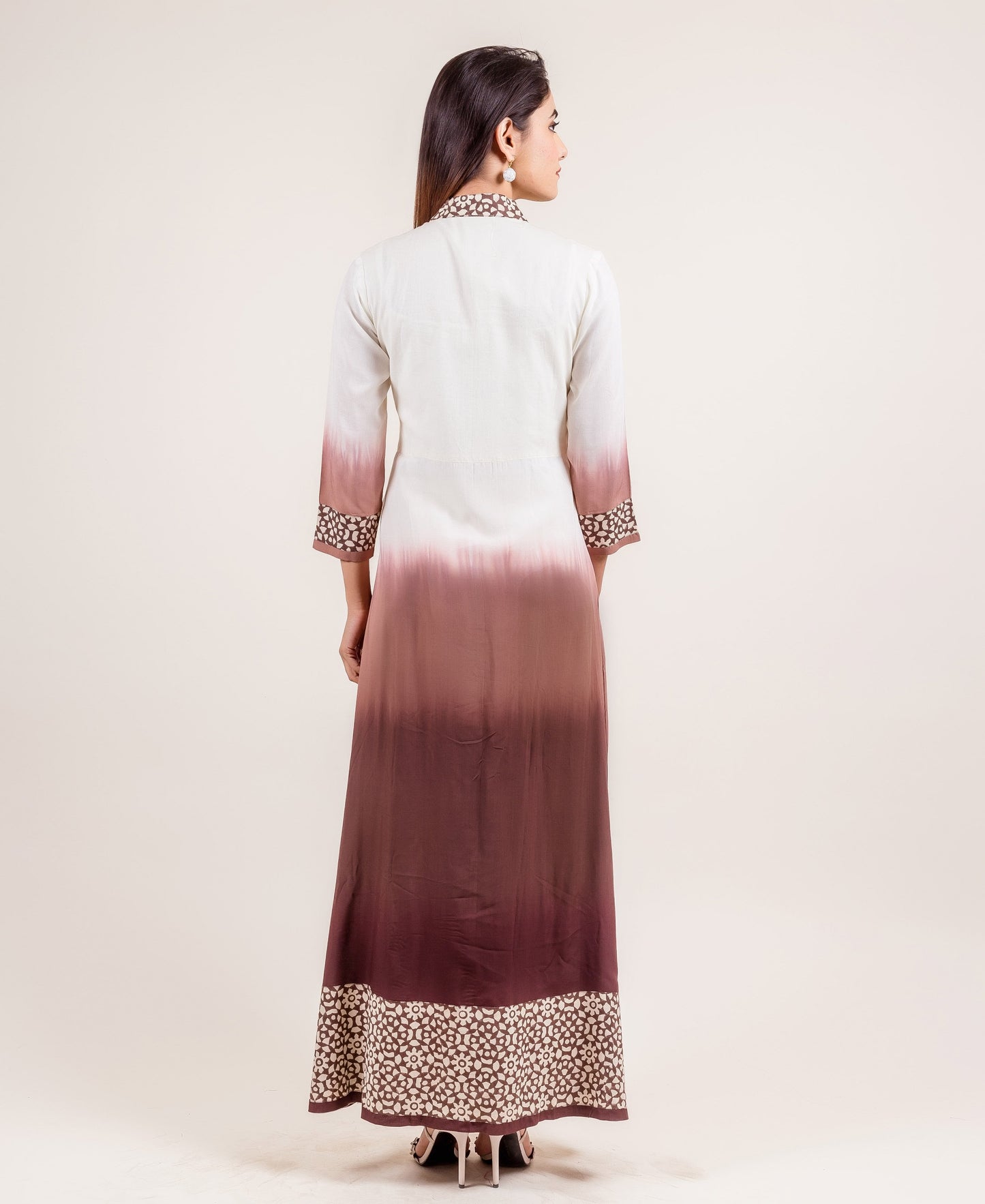 Impressively Stunning Long Ombre Dress In Ivory And Brown