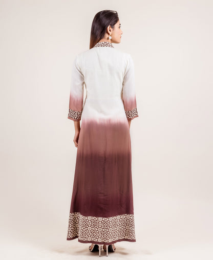 Impressively Stunning Long Ombre Dress In Ivory And Brown