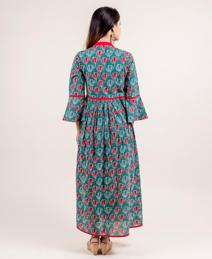 Mandarin Collar Gorgeous Teal Blue Long Dress
