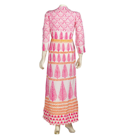 Modal Cotton Shift Line Long Tunic Tassel Front Mandarin Dress