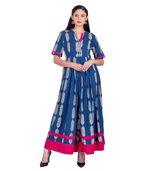 Indigo Half Sleeve Pleated Indo Western Dress