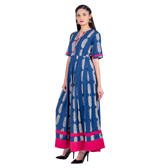 Indigo Half Sleeve Pleated Indo Western Dress